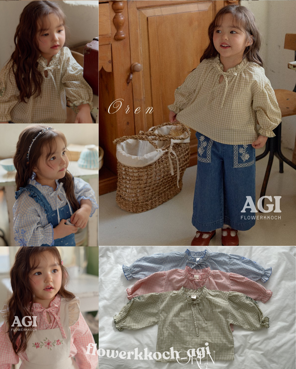 韓國童裝 26春 | OR45 Check embroidery blouse (85~120cm)