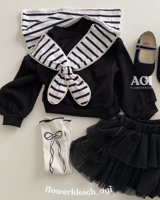 韓國童裝 26春 | BB26102 黑白條紋水手領上衣 | 花苞裙