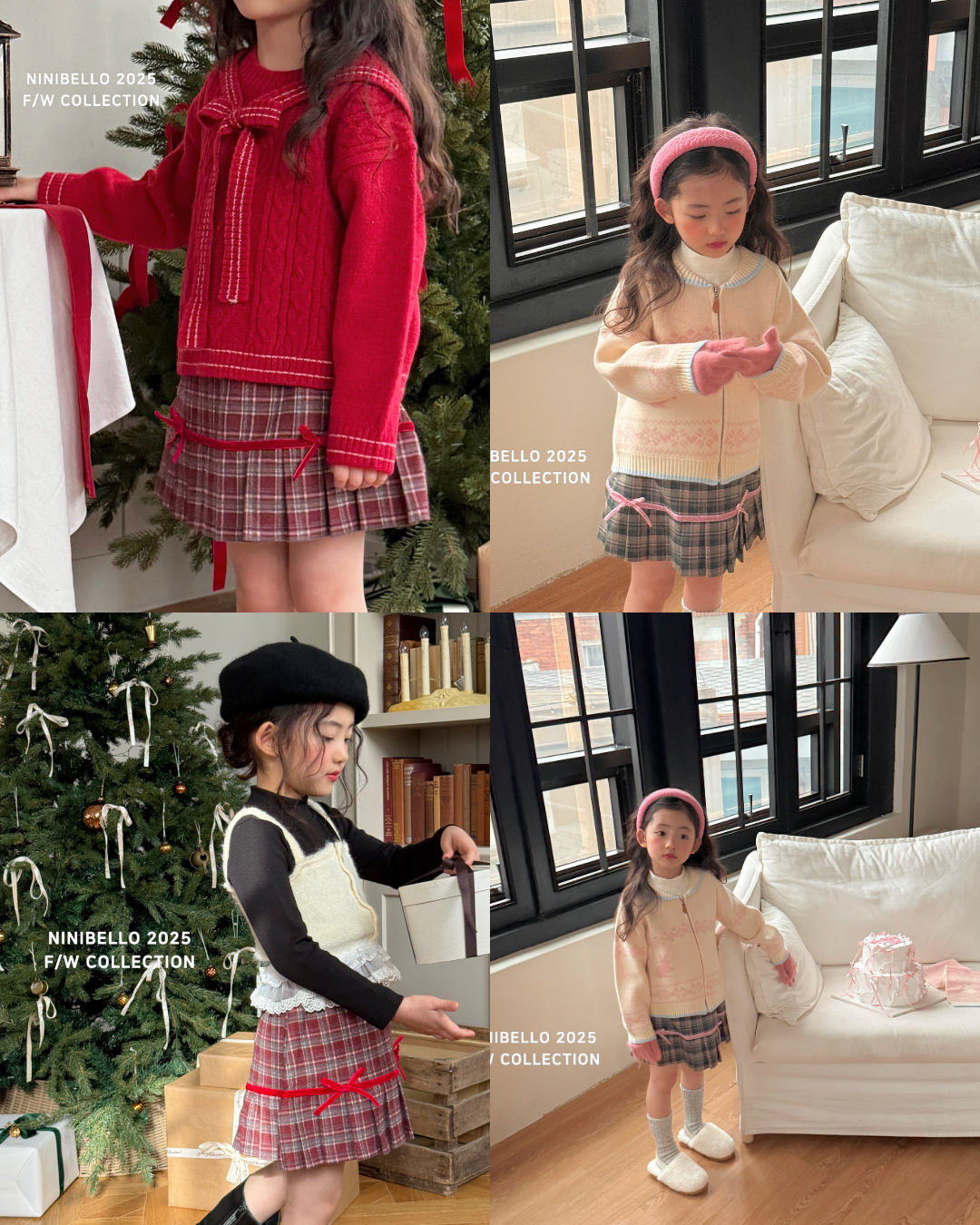 韓國童裝 25秋冬 | NB25421 Ribbon Check Skirt