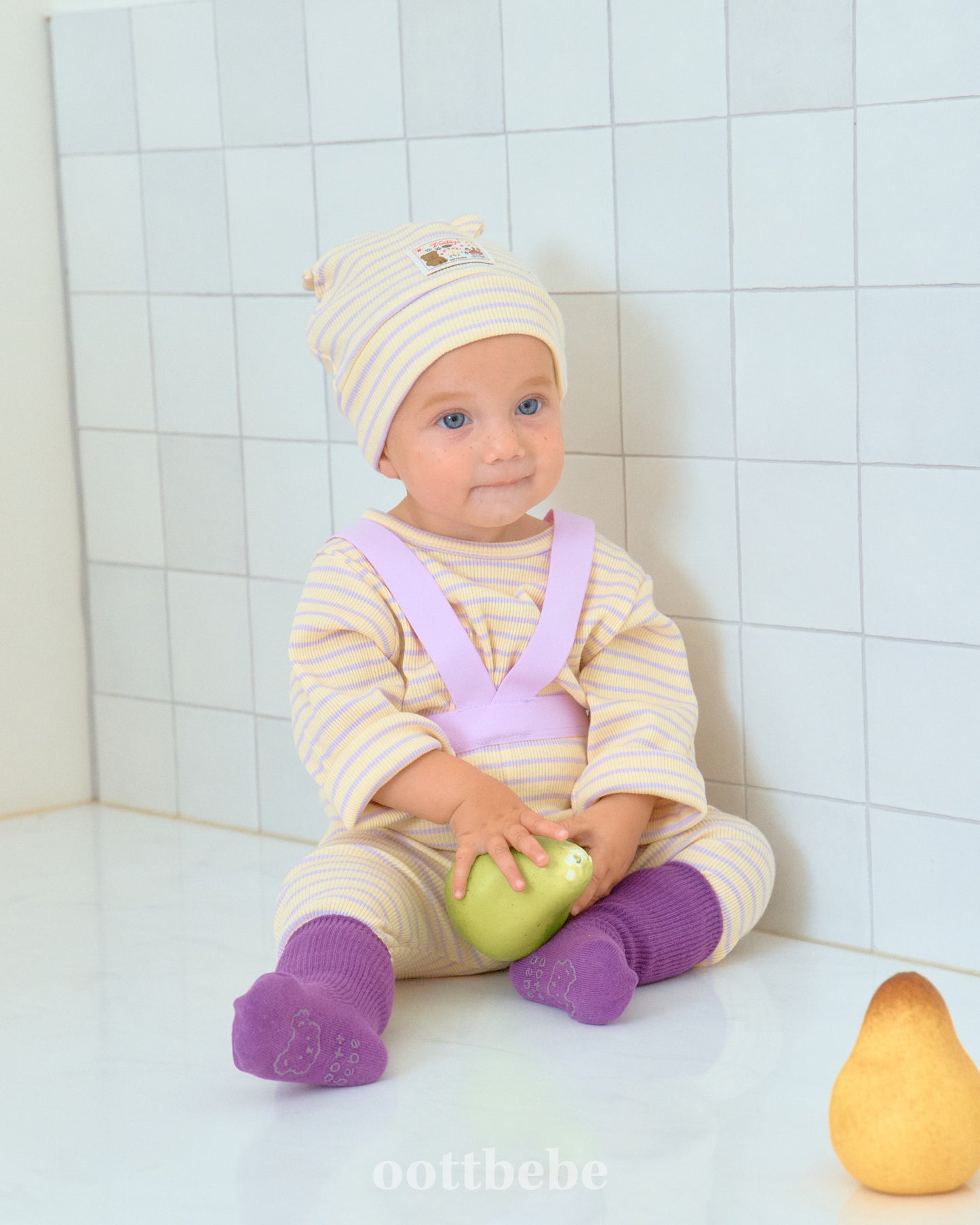 韓國童裝 | OT25318 OT Stripe Baby Bonnet