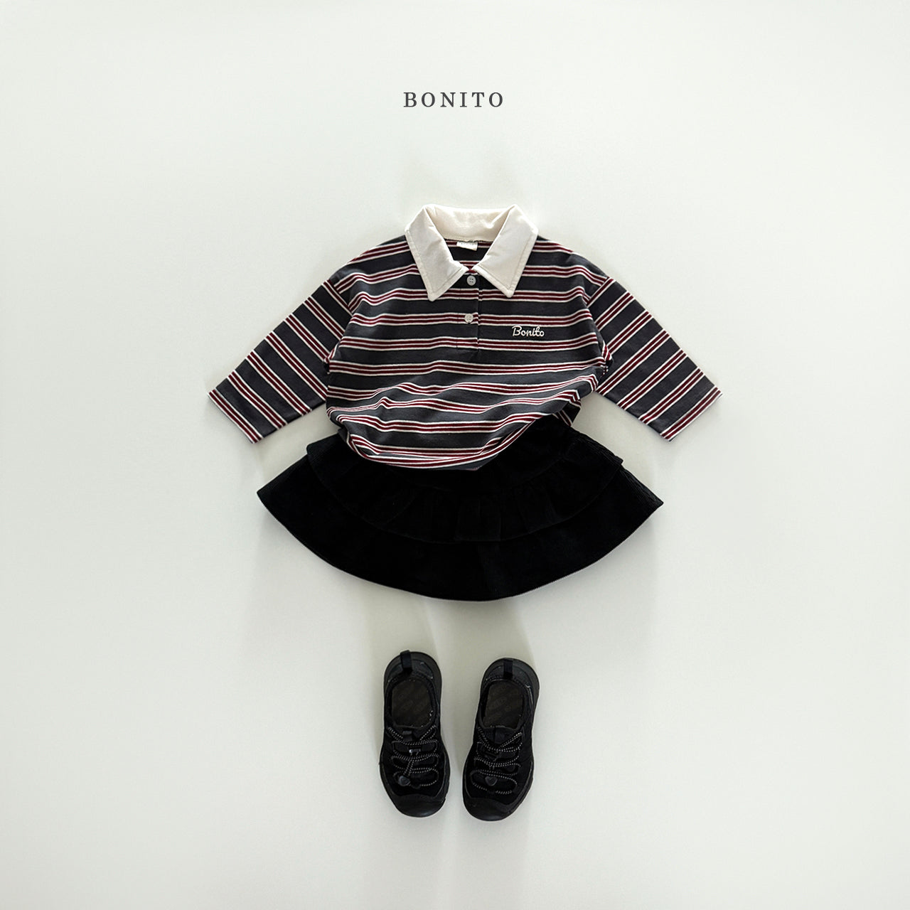 韓國童裝 25秋| BT25312 STRIPE COLLAR TEE (70-140CM)