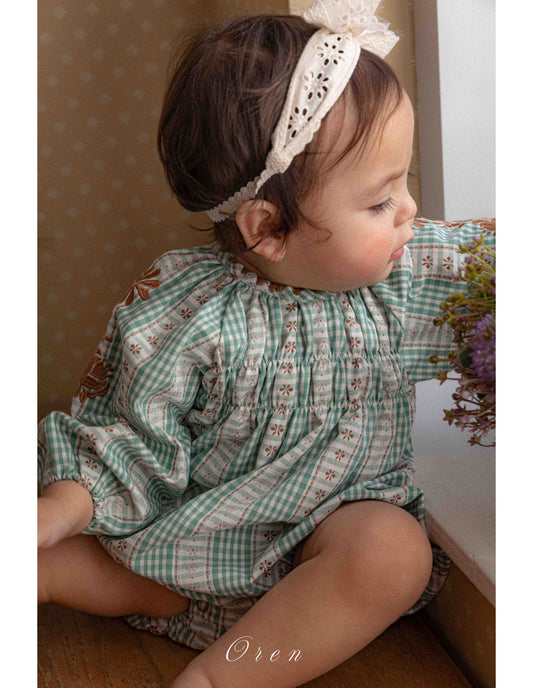 韓國童裝 26春 | OR46 Embroidery flower check Suit (75~90cm)