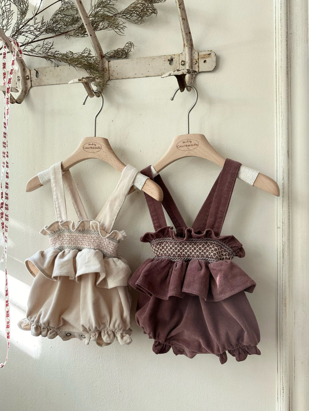 韓國童裝 25春| MB25110 Smoked Frill Melange Baby Suit