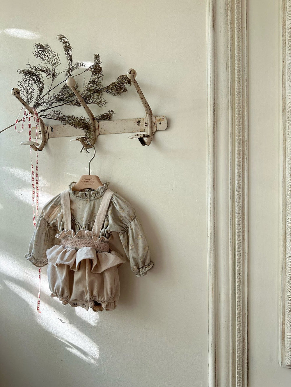 韓國童裝 25春| MB25110 Smoked Frill Melange Baby Suit