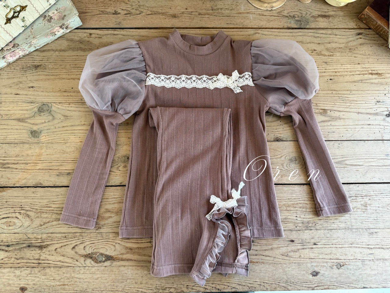 韓國童裝 25秋 | OR25330 puffer lace top/pants/set