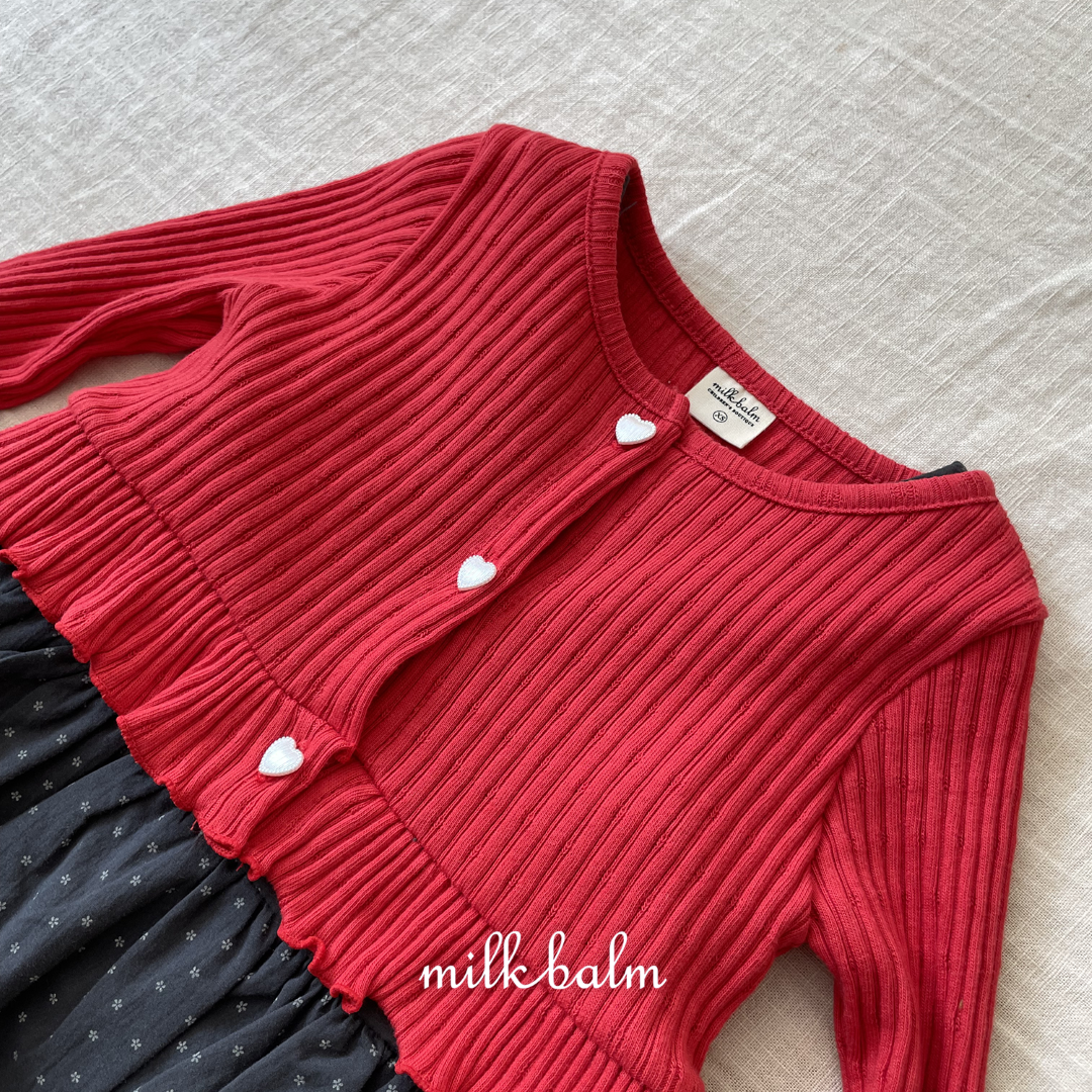 韓國童裝 26秋| MK01 Heart Ribbed Cardigan Set 外套