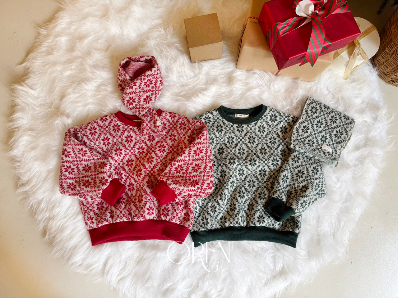 韓國童裝 25秋冬 | OR25509 聖誕款 Christmas Knit with Muffler Set