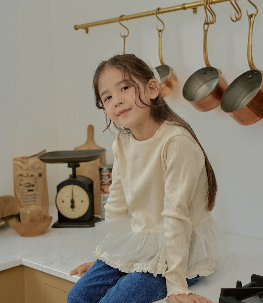 韓國童裝 25秋 | MN25307 Lace tutu Tee