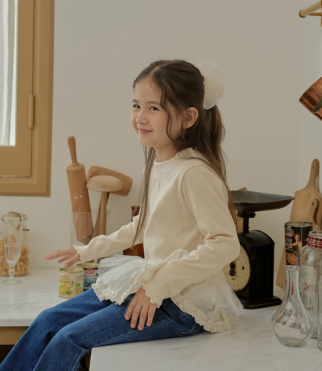 韓國童裝 25秋 | MN25307 Lace tutu Tee