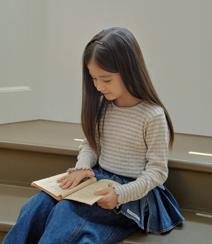 韓國童裝 25秋 | MN25314 Eyelet Stripe Tee