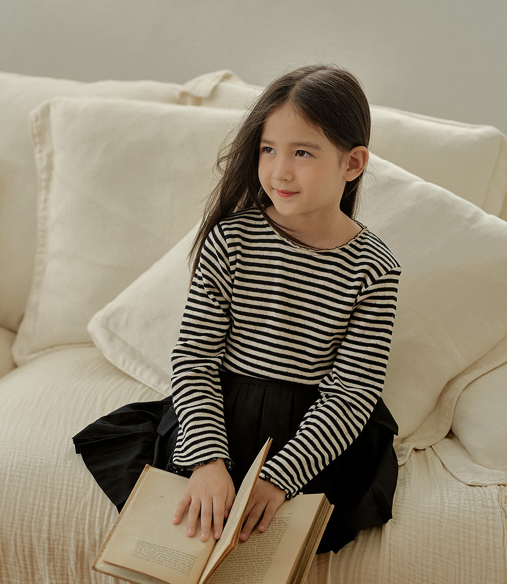 韓國童裝 25秋 | MN25314 Eyelet Stripe Tee