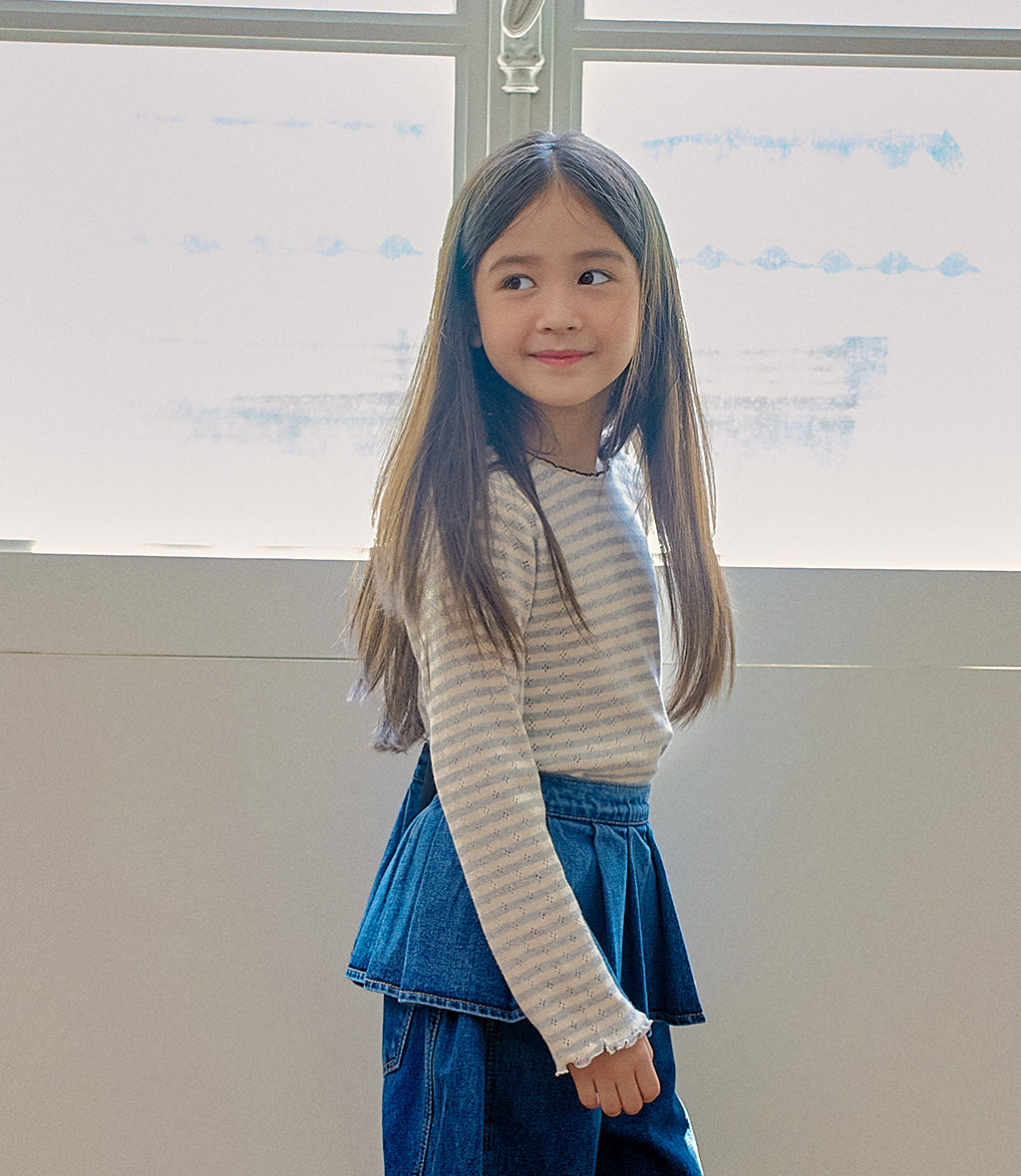 韓國童裝 25秋 | MN25314 Eyelet Stripe Tee
