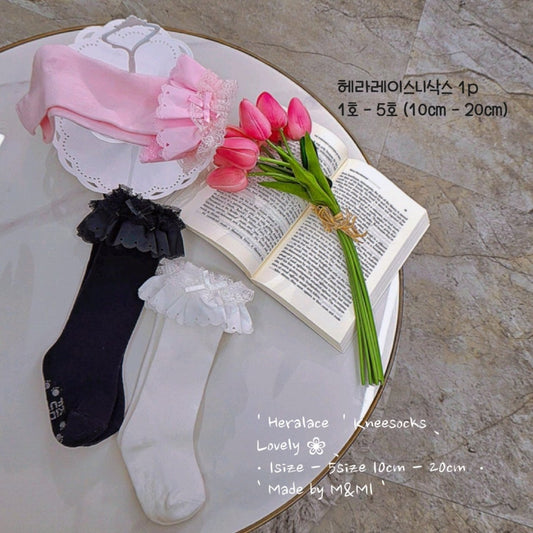 現貨▷ 韓國童裝 童襪 Double Lace Ribbon Socks 12/14cm