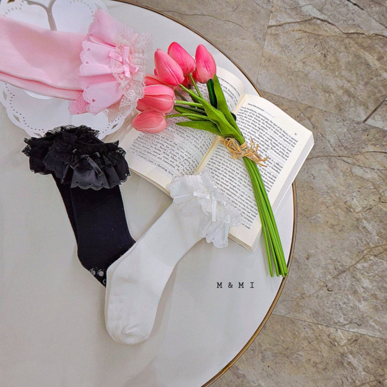 現貨▷ 韓國童裝 童襪 Double Lace Ribbon Socks 12/14cm