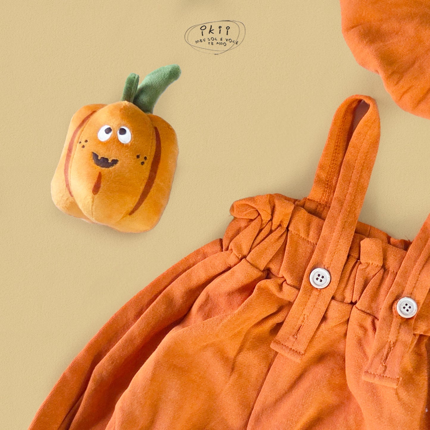 Halloween 南瓜連身衣兩件套 (連身衣+帽子)