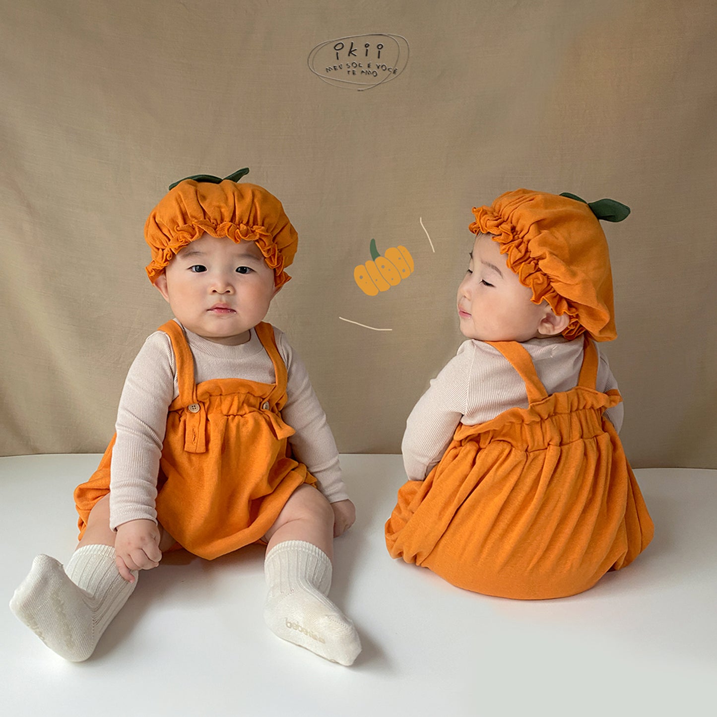 Halloween 南瓜連身衣兩件套 (連身衣+帽子)