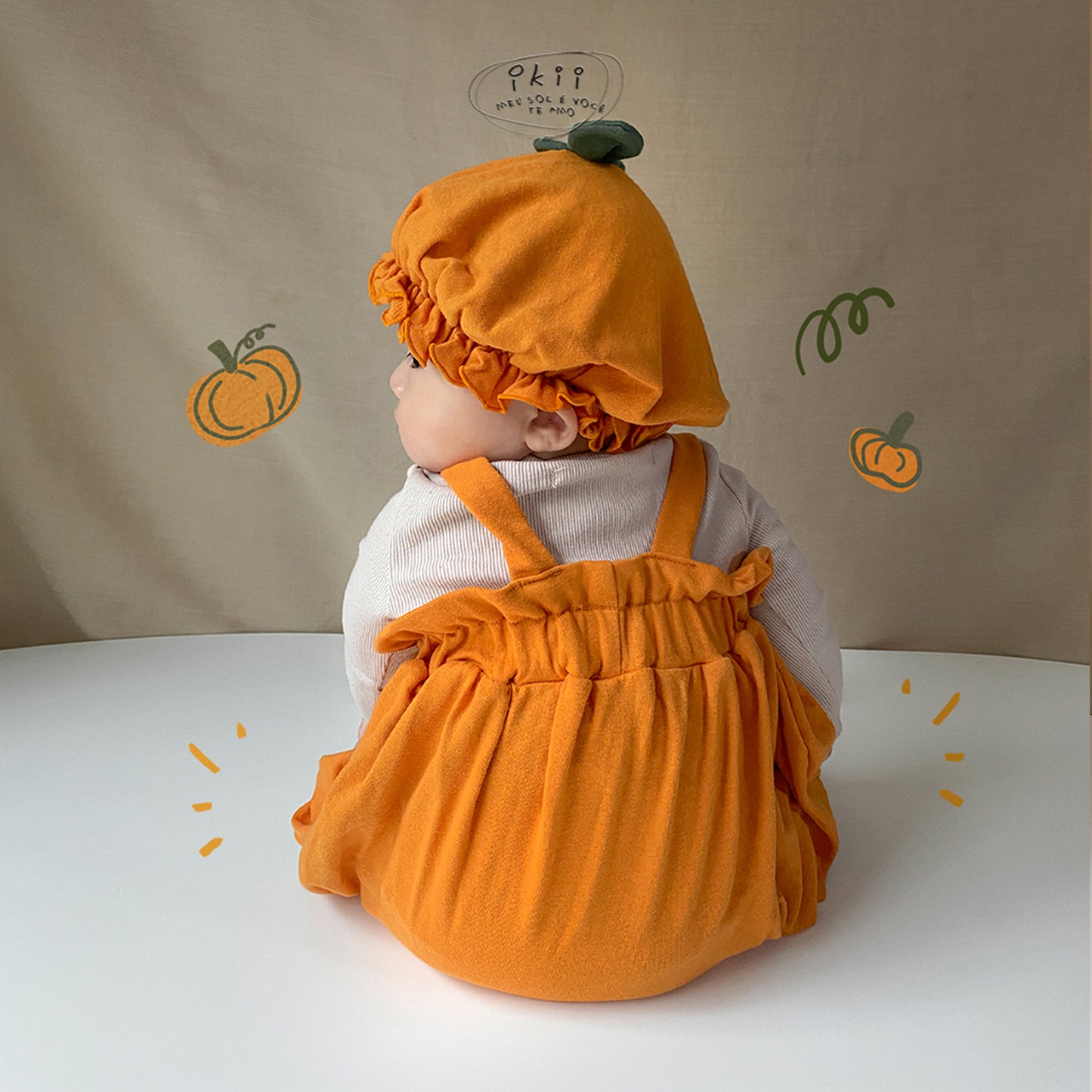 Halloween 南瓜連身衣兩件套 (連身衣+帽子)