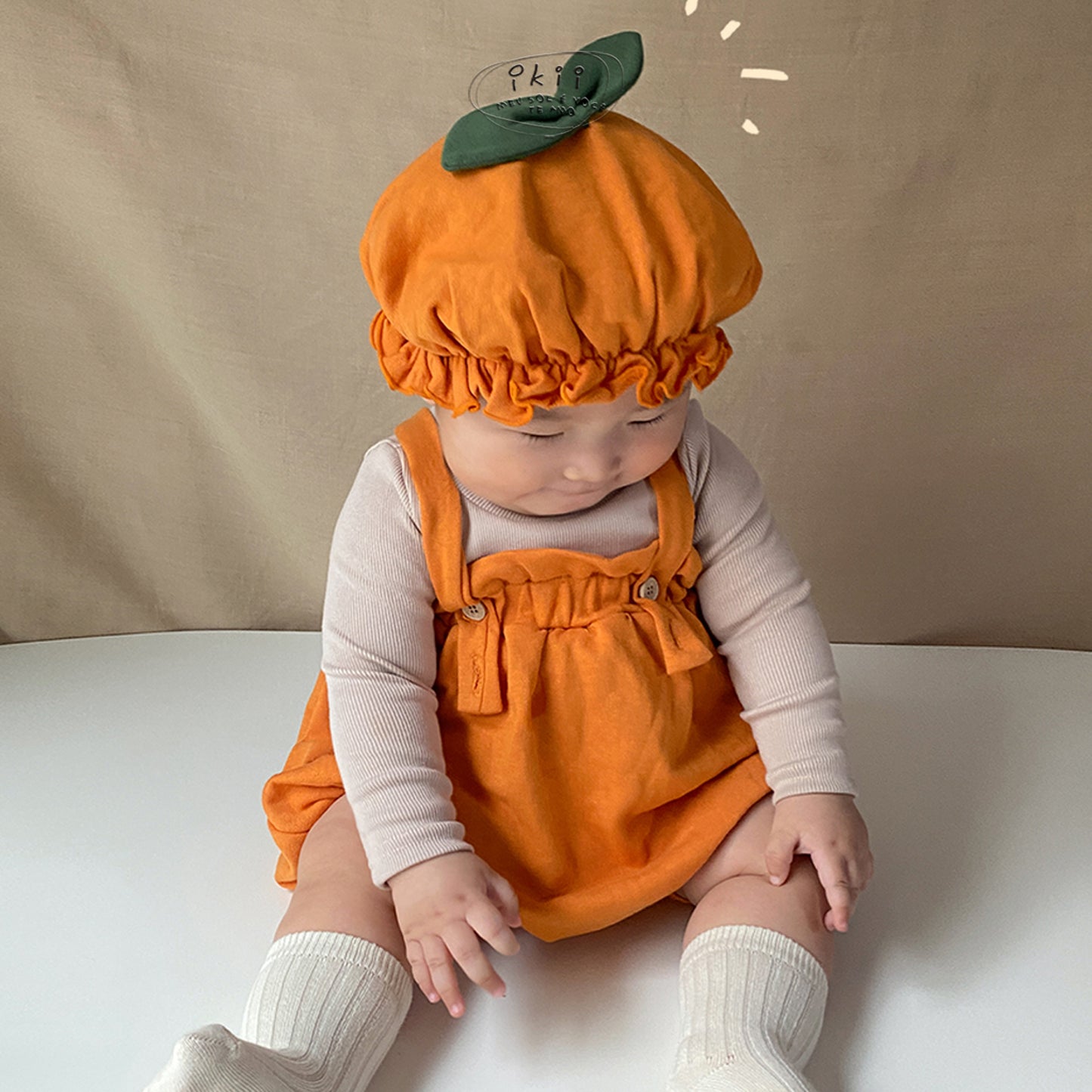 Halloween 南瓜連身衣兩件套 (連身衣+帽子)