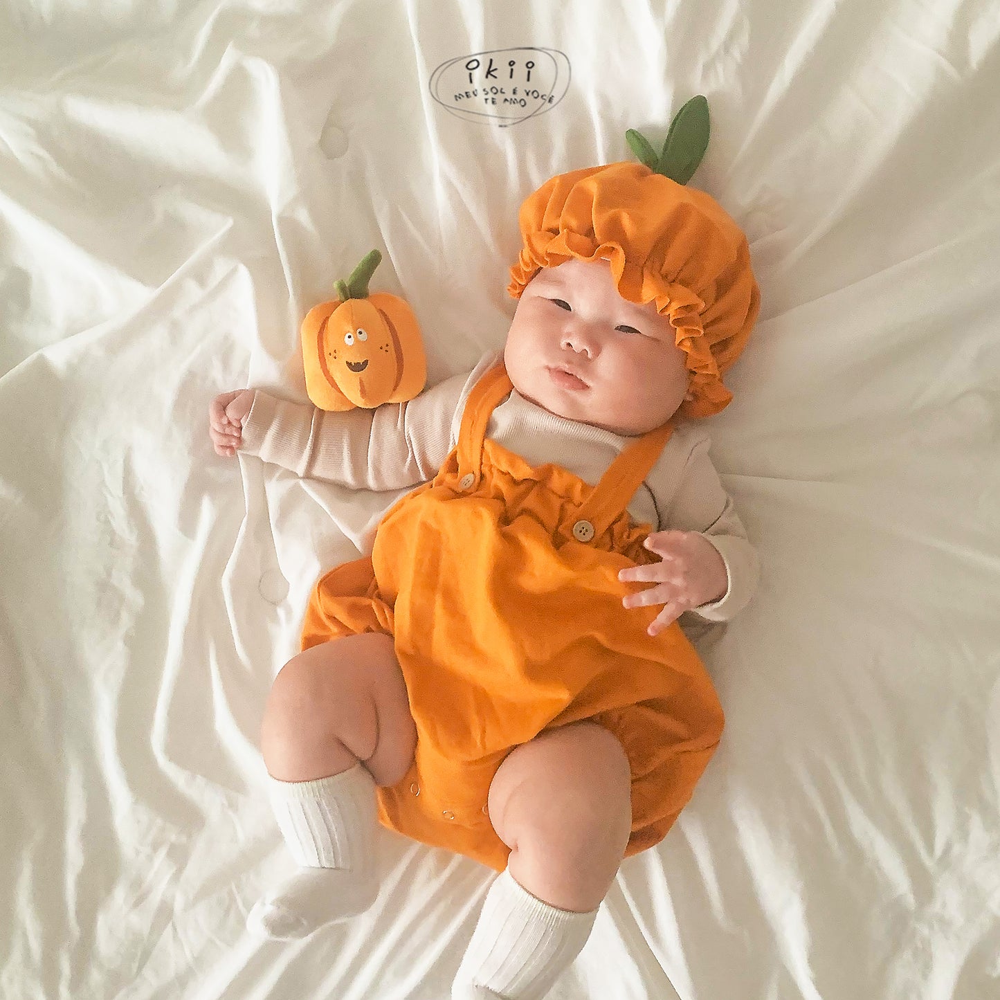Halloween 南瓜連身衣兩件套 (連身衣+帽子)