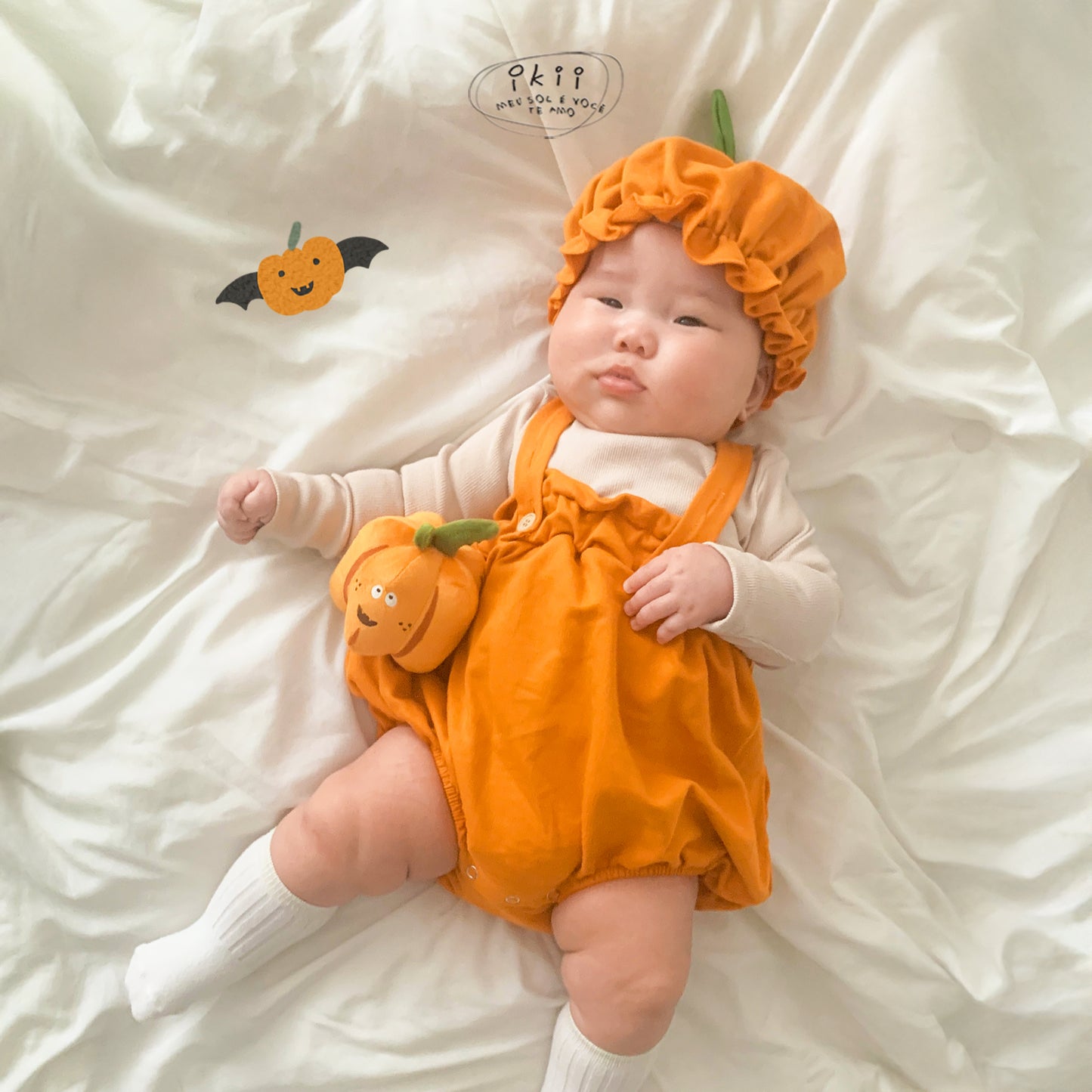 Halloween 南瓜連身衣兩件套 (連身衣+帽子)