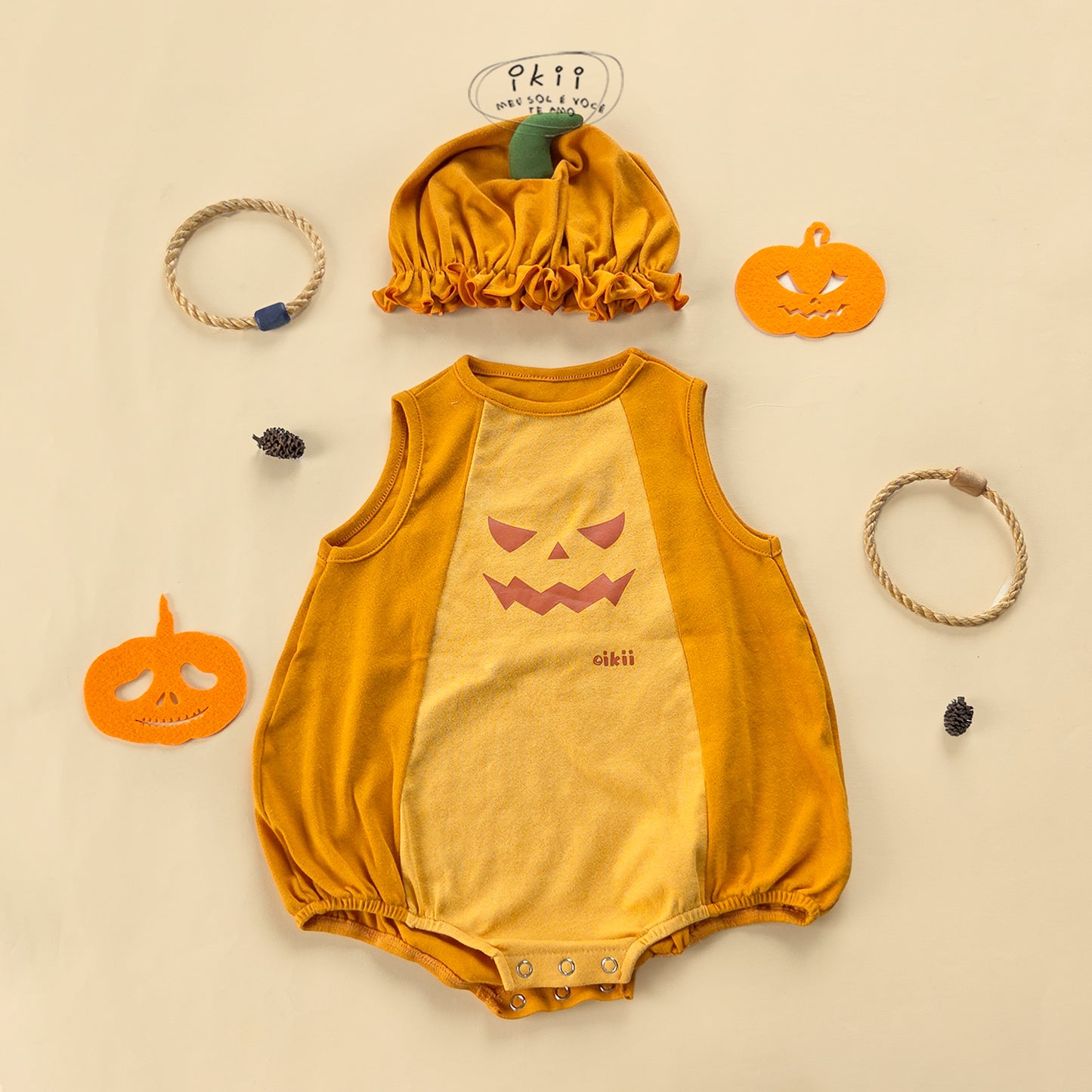 Halloween 2025 新品 氣球南瓜兩件套裝(連身衣+帽子)