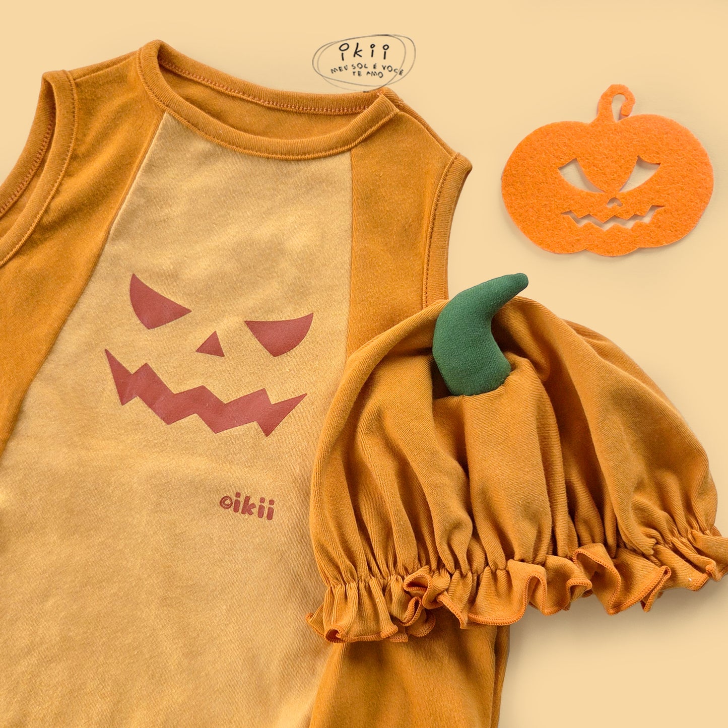 Halloween 2025 新品 氣球南瓜兩件套裝(連身衣+帽子)