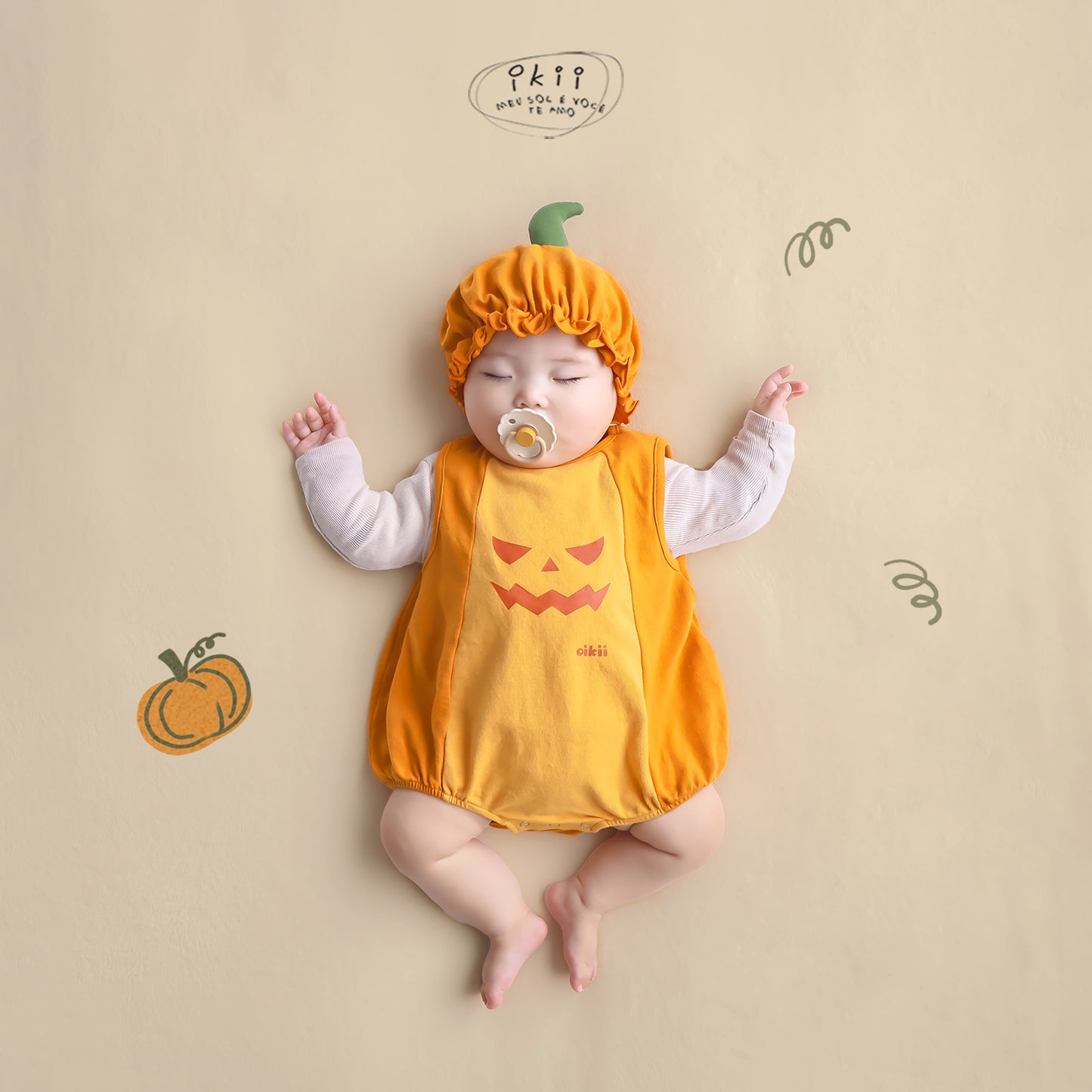 Halloween 2025 新品 氣球南瓜兩件套裝(連身衣+帽子)