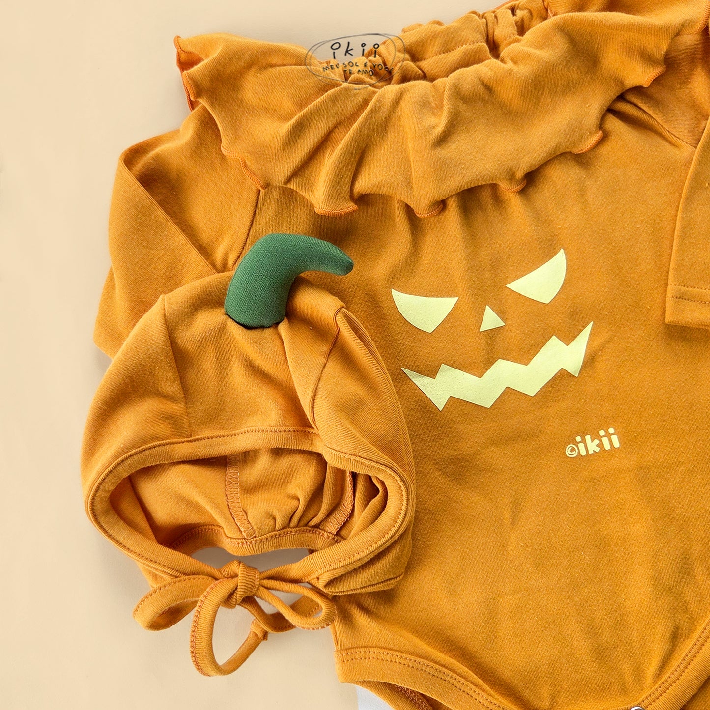Halloween 2025新款 南瓜褶邊兩件套(連身衣+帽子)