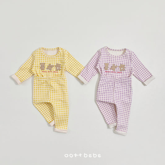 現貨▷ 韓國童裝 Oottbebe Check Bear Top and Bottom Set