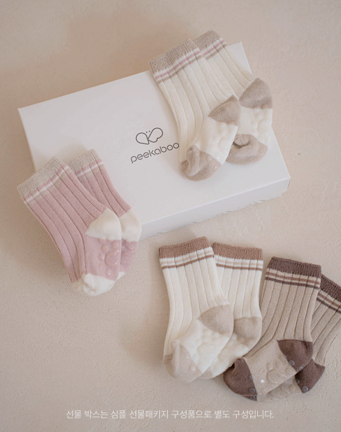 PEEKABOO 韓國正品 | PP25208 Striped socks 2-piece set (2對裝 有防滑)