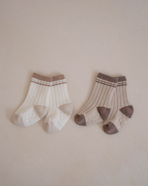 PEEKABOO 韓國正品 | PP25208 Striped socks 2-piece set (2對裝 有防滑)