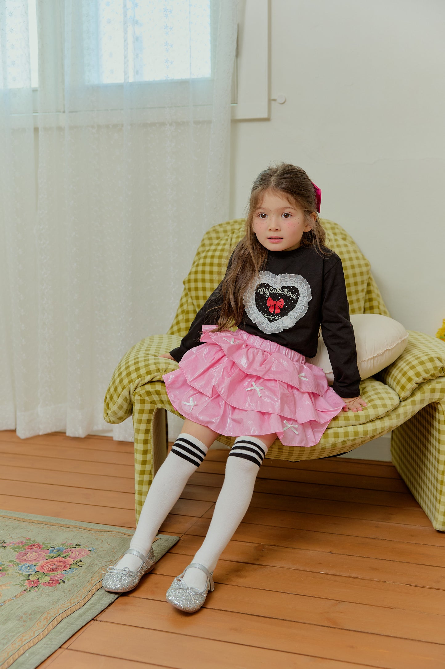 韓國童裝 26春 | SE21 蕾絲愛心點點彈力T (90~130cm)