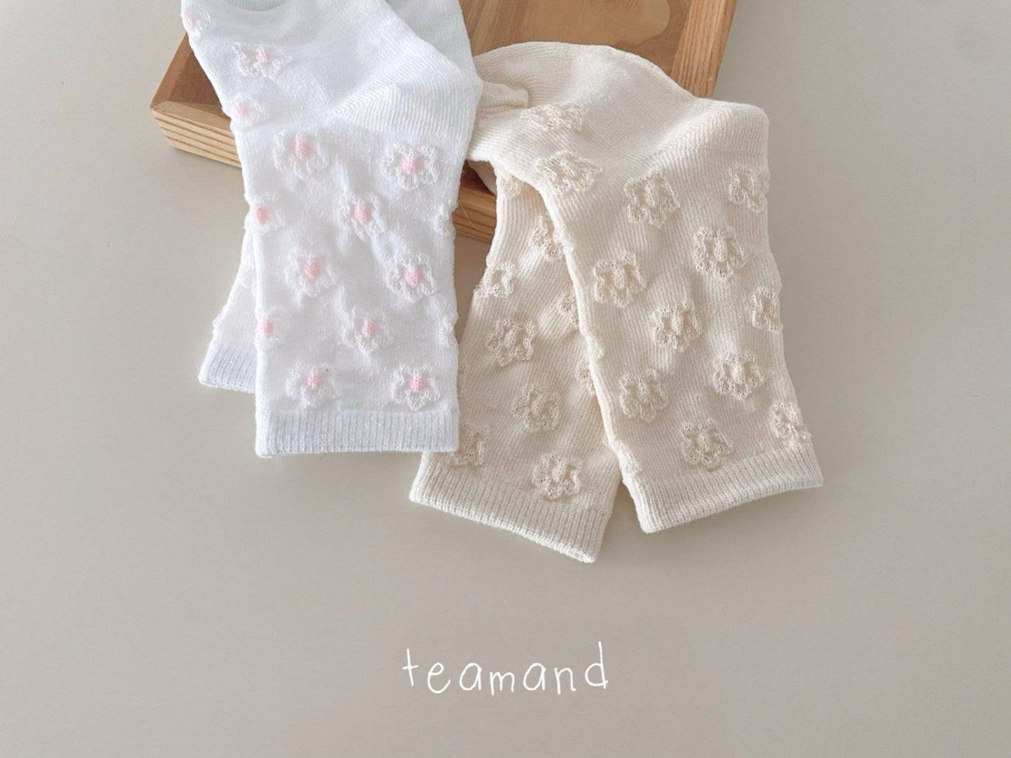 現貨▷ 韓國童裝 童襪 Beige Flower Socks Set