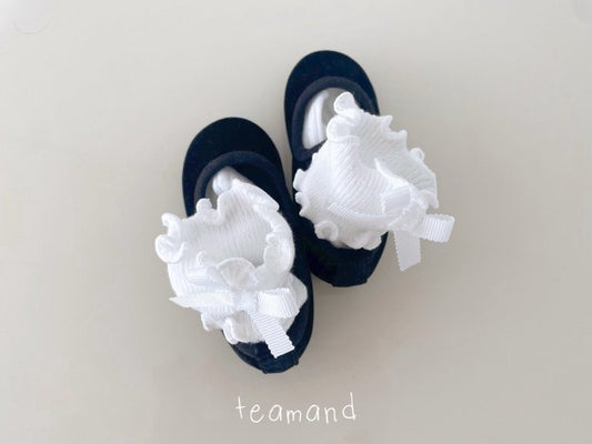 現貨▷ 韓國童裝 童襪 Ribbon Frilled Socks Set (black & white)