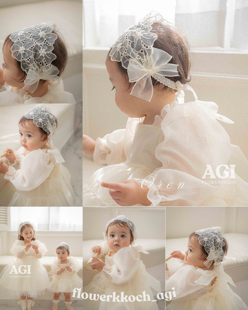 韓國童裝 26春 OR26112 Flower Ribbon Bonnet