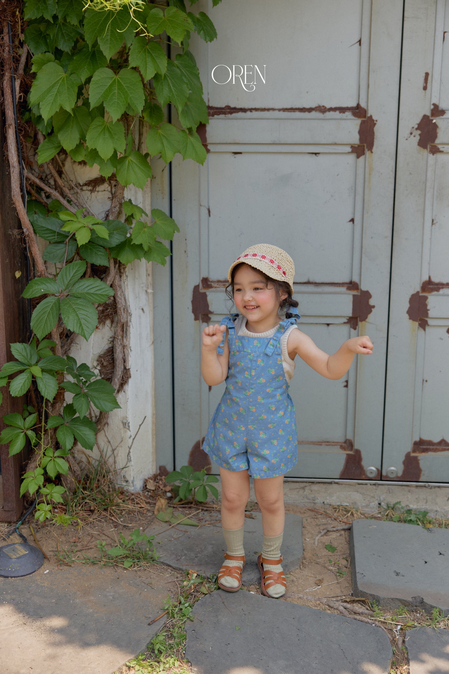 韓國童裝 26夏| OR68 Camellia Jumper Overall 山茶花吊帶褲 (90-120)