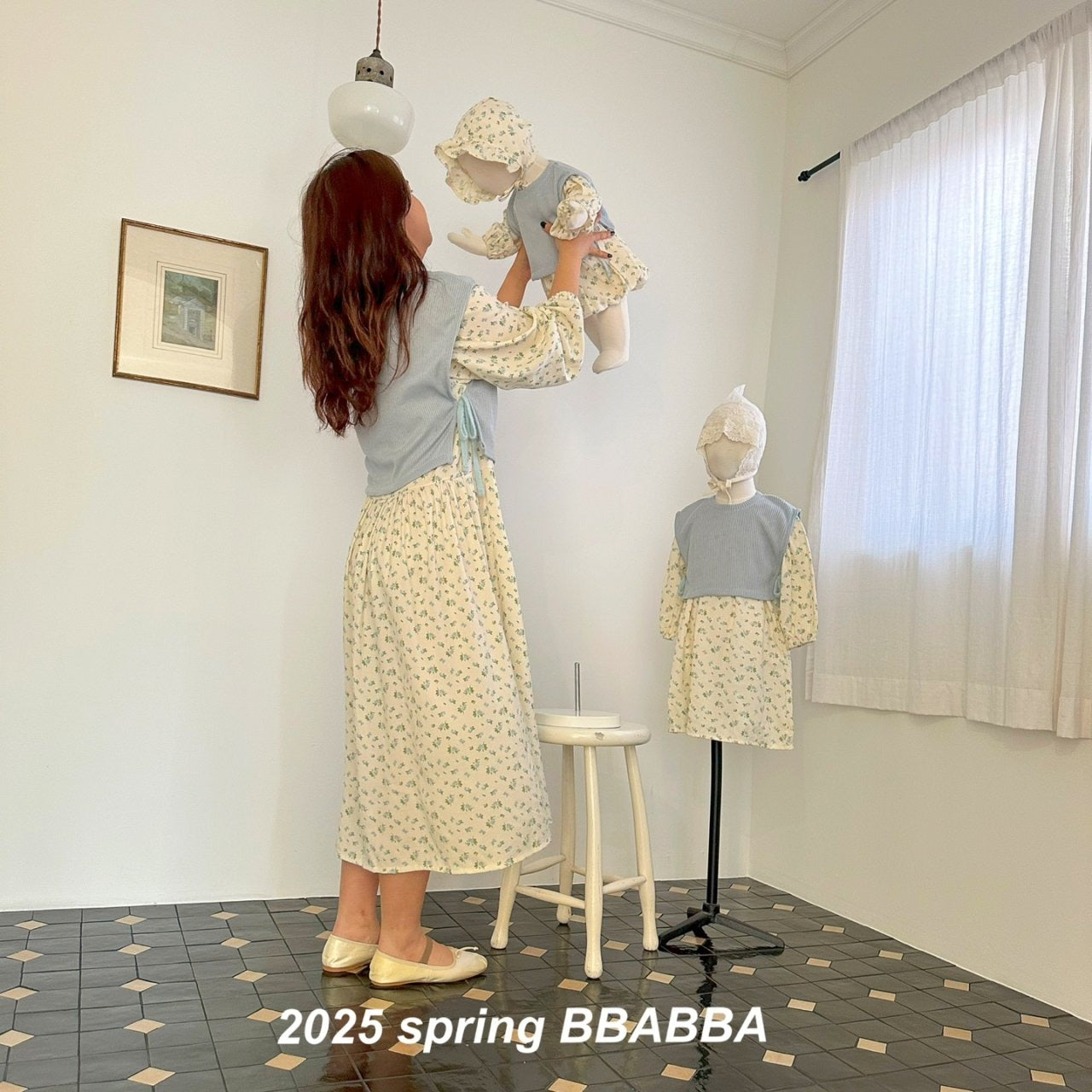 韓國童裝 25春 | BA25101 碎花裙連針織套裝 春日花花親子裝