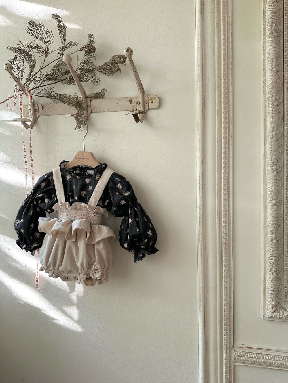 韓國童裝 25春| MB25110 Smoked Frill Melange Baby Suit