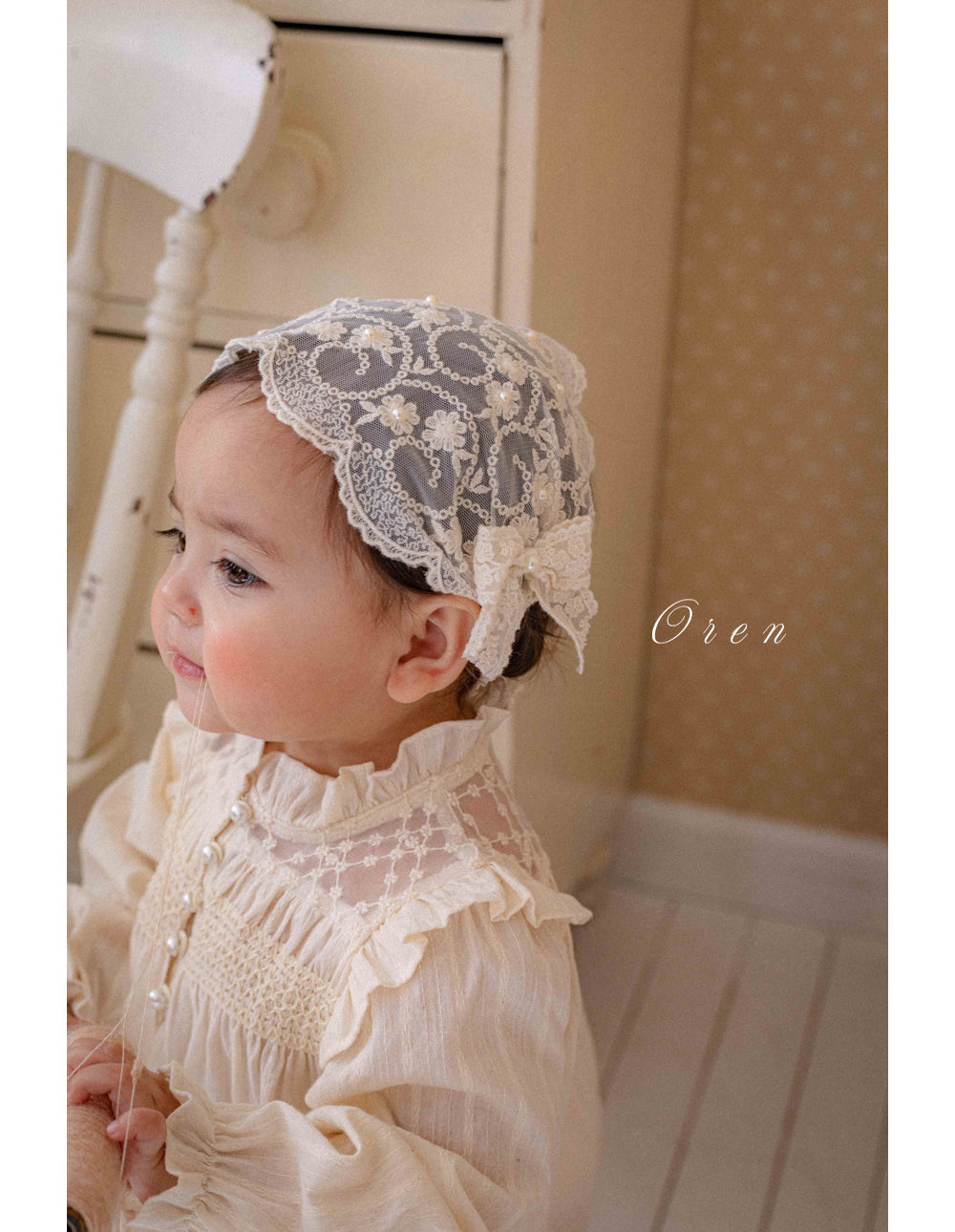 韓國童裝 26春 | OR80 Rosette Pearl Bonnet
