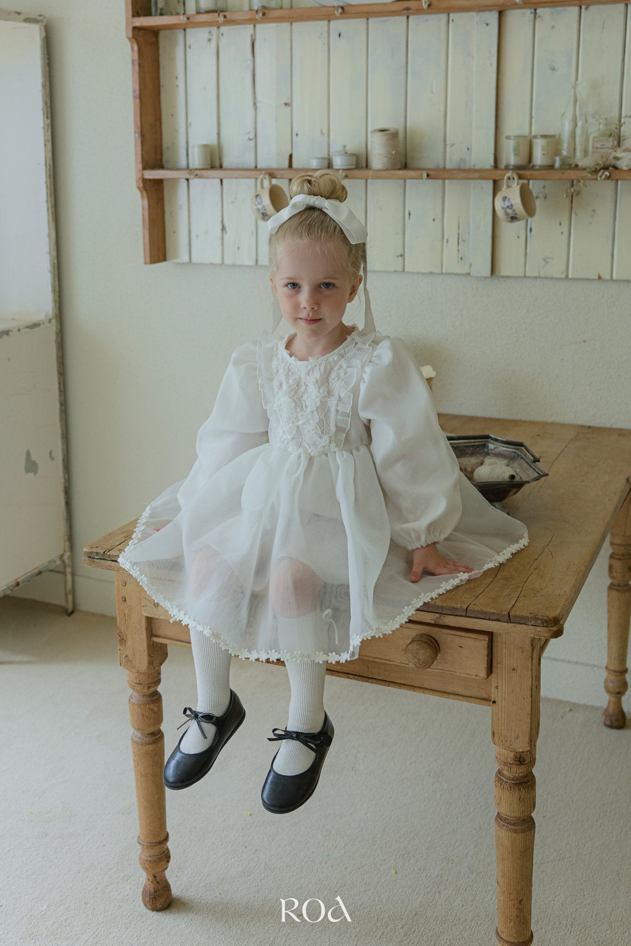 韓國童裝 25秋 | RO25321 Kids Dress Floral White