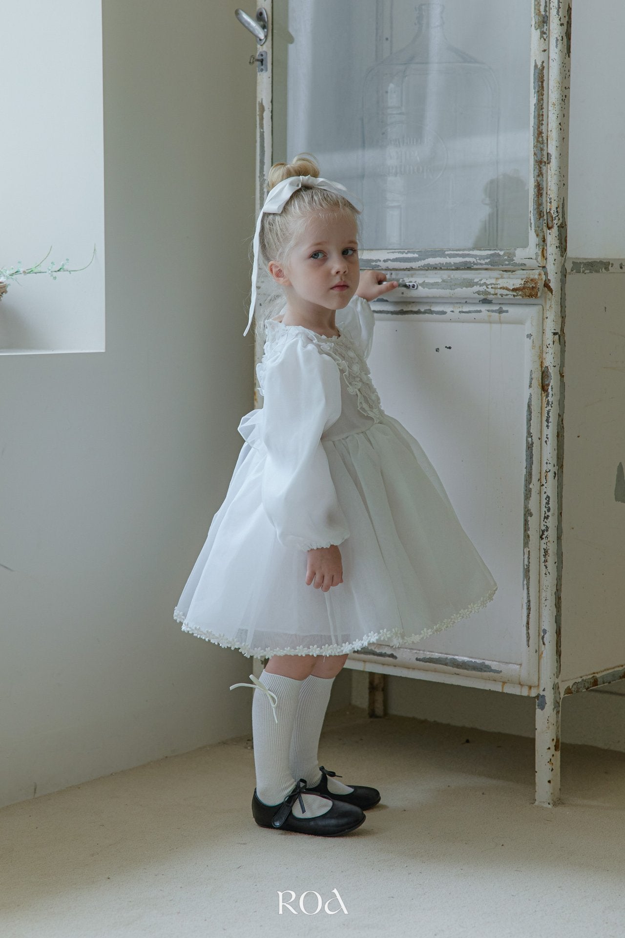 韓國童裝 25秋 | RO25321 Kids Dress Floral White
