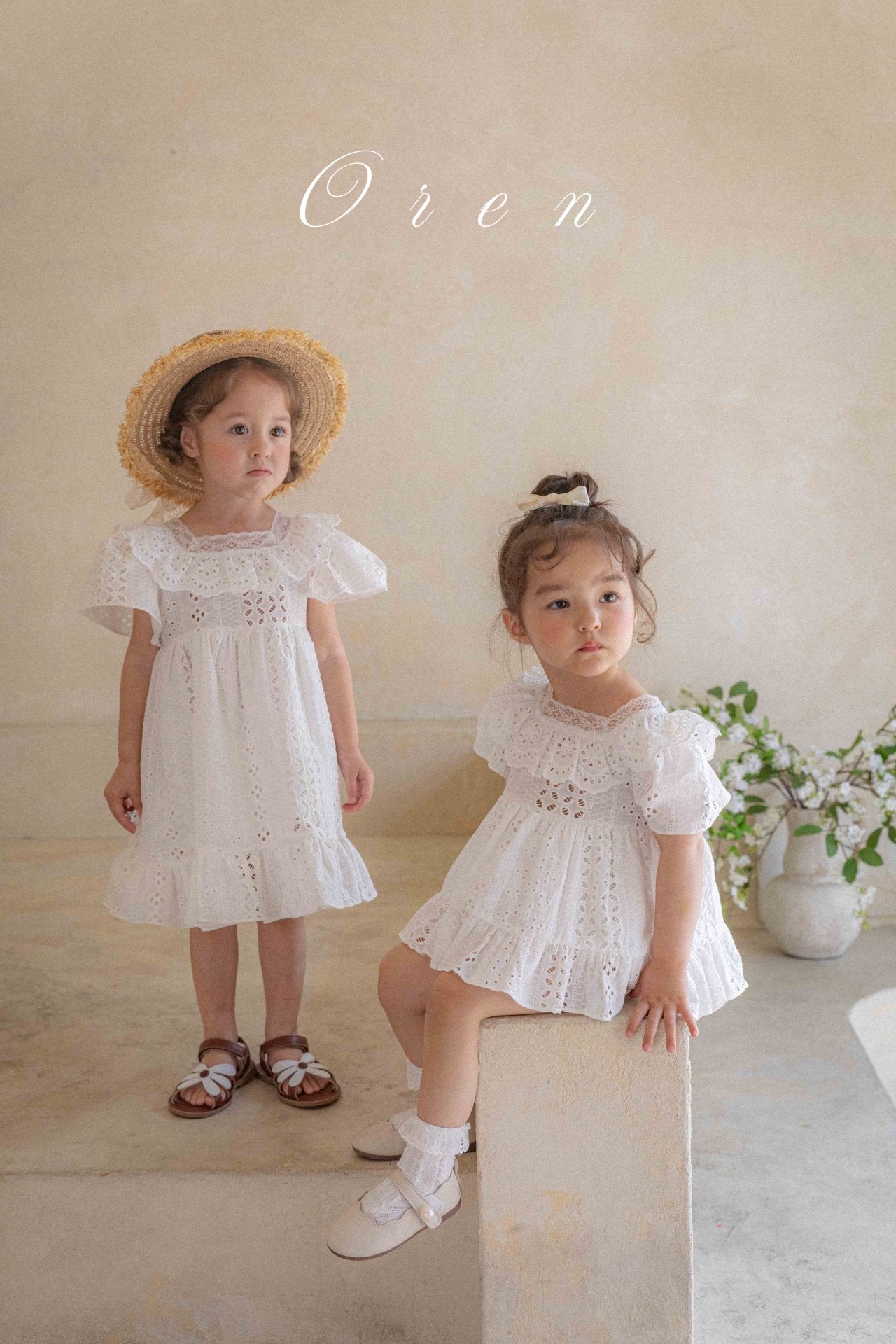 現貨▷ 韓國童裝 25夏 | 純棉孔眼刺繡 Foret Eyelet Dress & Baby Suit