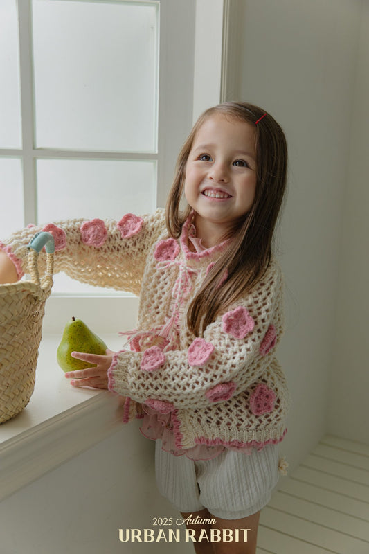 韓國童裝 25秋 | UR25301 Rose Knit Cardigan