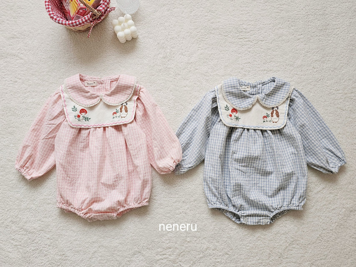 現貨▷ 韓國童裝 25春 | NU25101 繡花格仔BABY SUIT (18M)