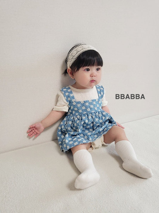 韓國童裝 25夏 | BA25202 夏日花花親子裝 牛仔花花BL