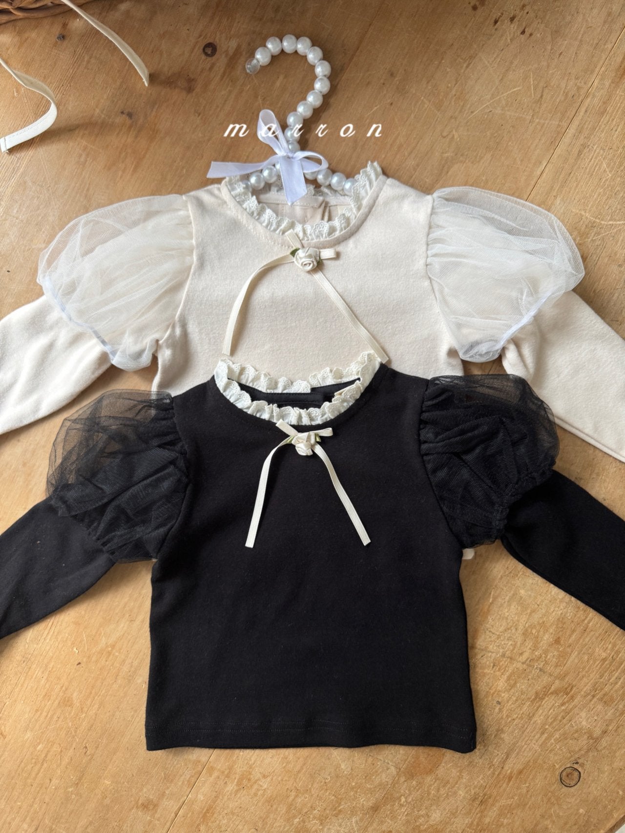 韓國童裝 25秋 | MA25341 Ribbon Puff Tee (Baby & Kids)