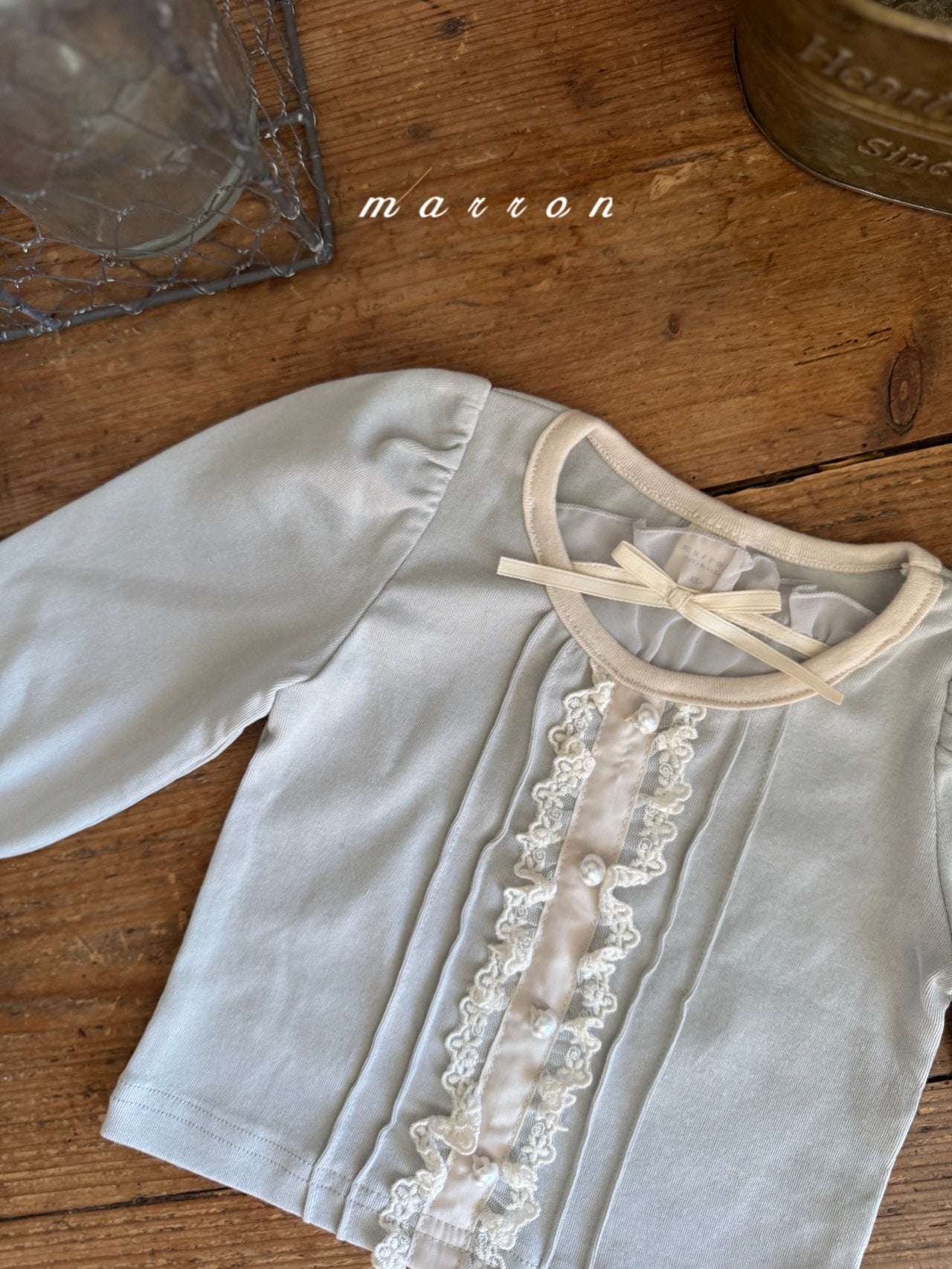 韓國童裝 25秋 | MA25340 Ribbon Lace Tee (Baby & Kids)