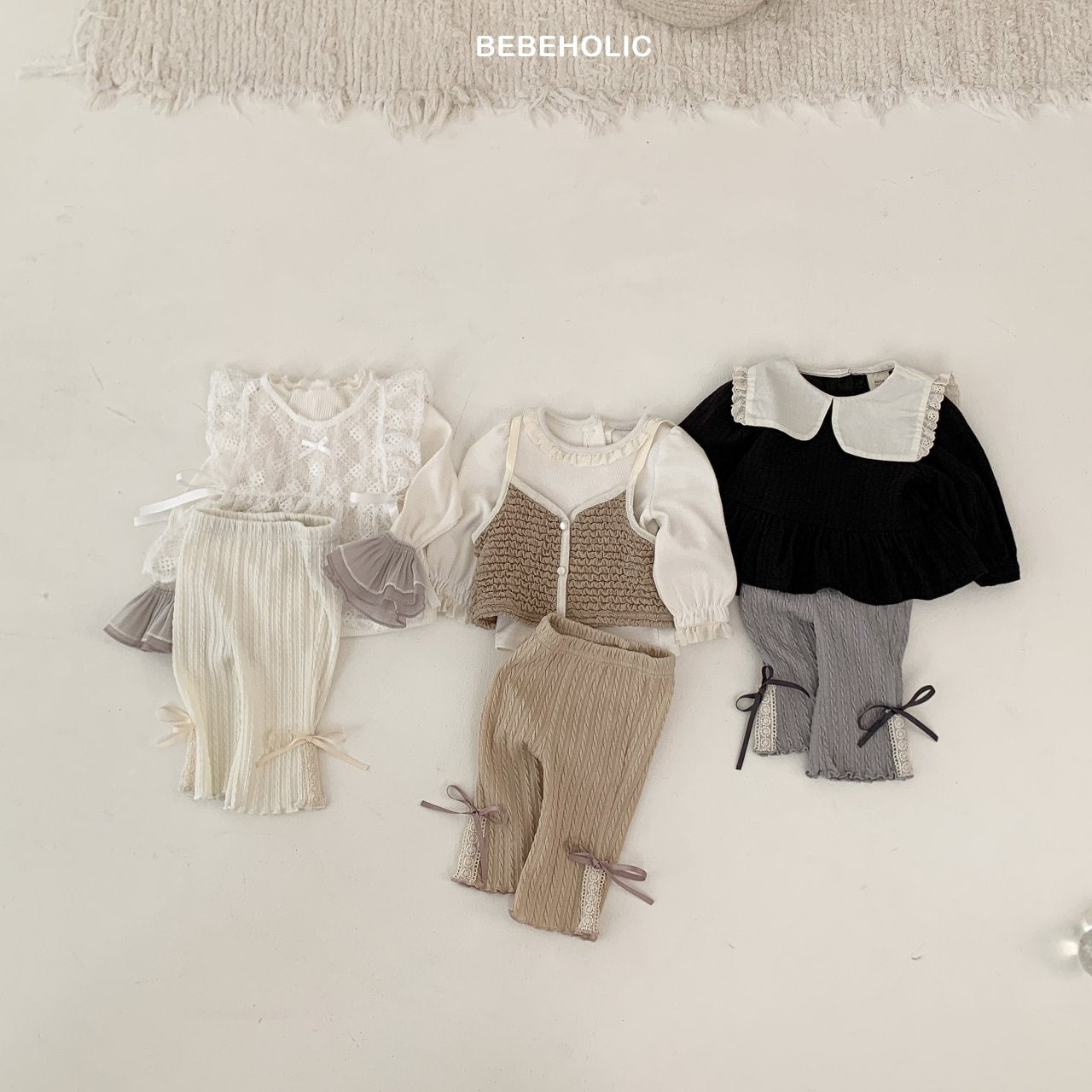 韓國童裝 25春 | BB25101 蕾絲喇叭褲 LACE RIBBON BOOTCUT PANTS