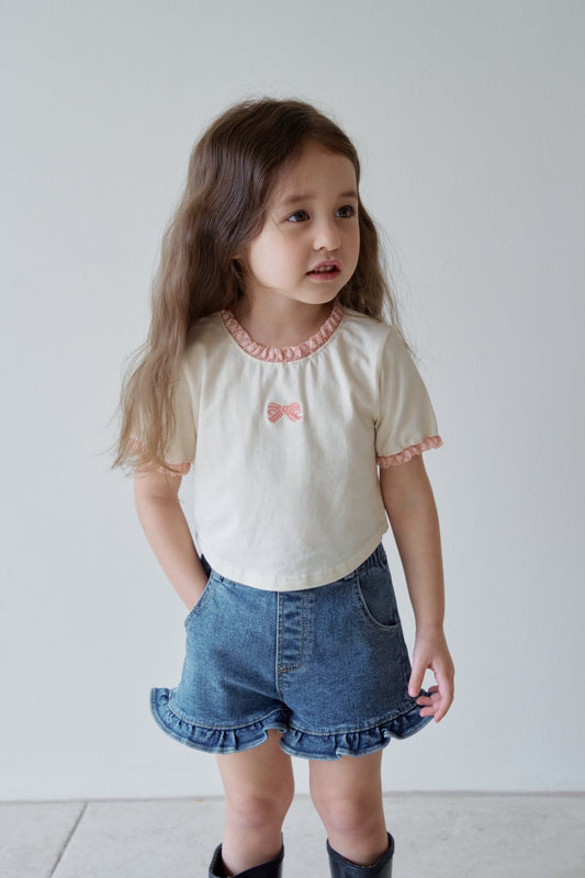 韓國童裝 26夏| MN12 Ribbon Lace Tee 蝴蝶結蕾絲T恤 (90-130cm)