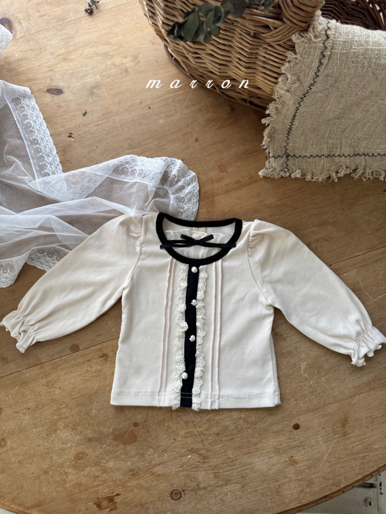 韓國童裝 25秋 | MA25340 Ribbon Lace Tee (Baby & Kids)